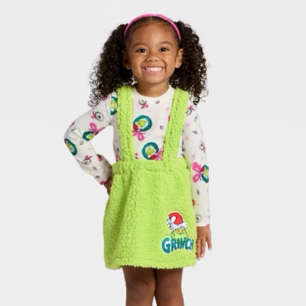 TODDLER GURLS’ 2 PIECE THE GRINCH CHRISTMAS FAUX SHEARLING SKIRT AND TOP